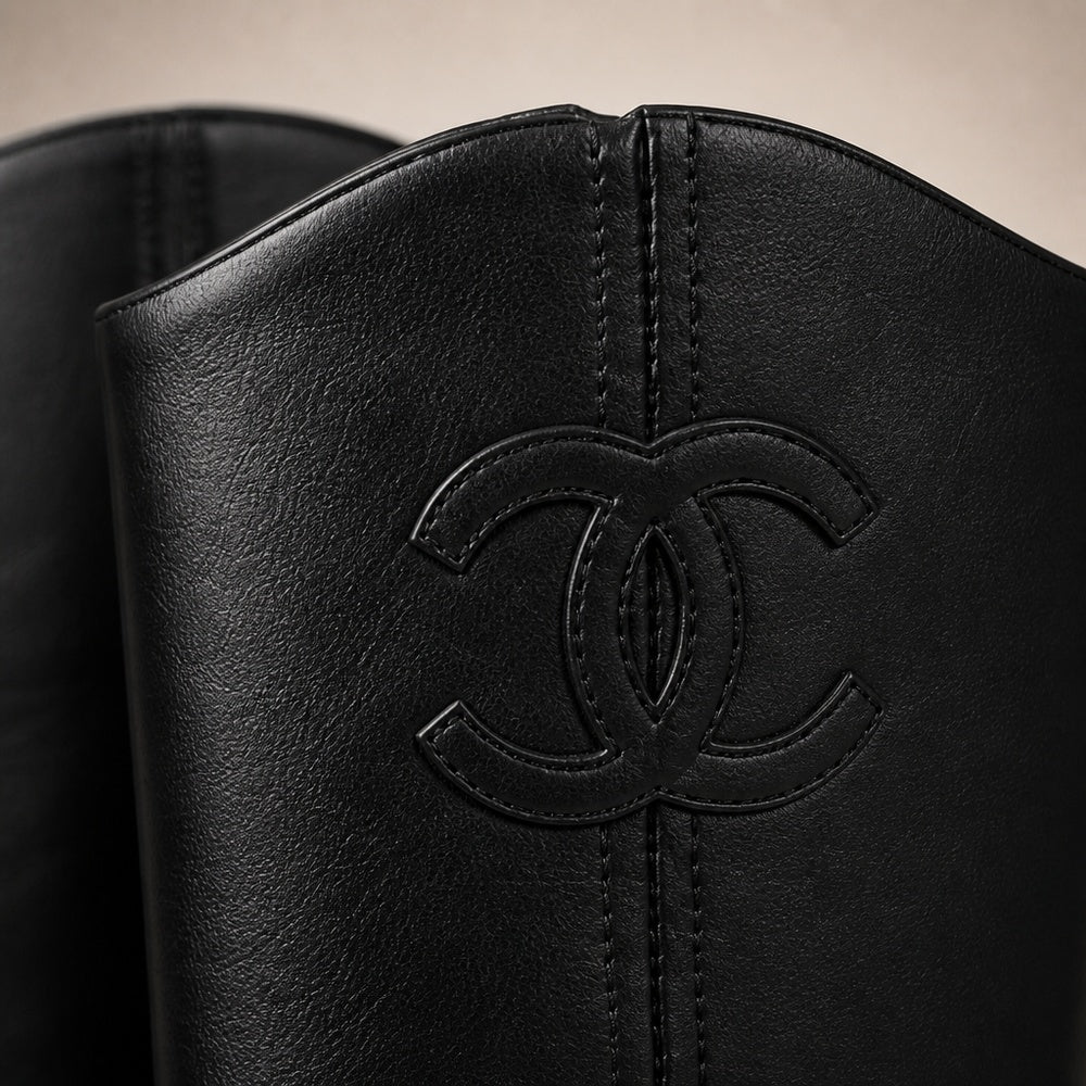 Chanel Riding Boots CC Black Leather